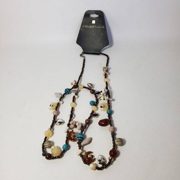 Vintage Collections Ward Beaded Necklace Brown Beige Blue Shell Look - Picture 5 of 10